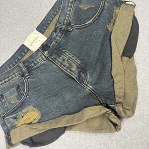 One Teaspoon Free People Bandits Low-Waist Shorts Fox Black Sz 30 Festival Boho